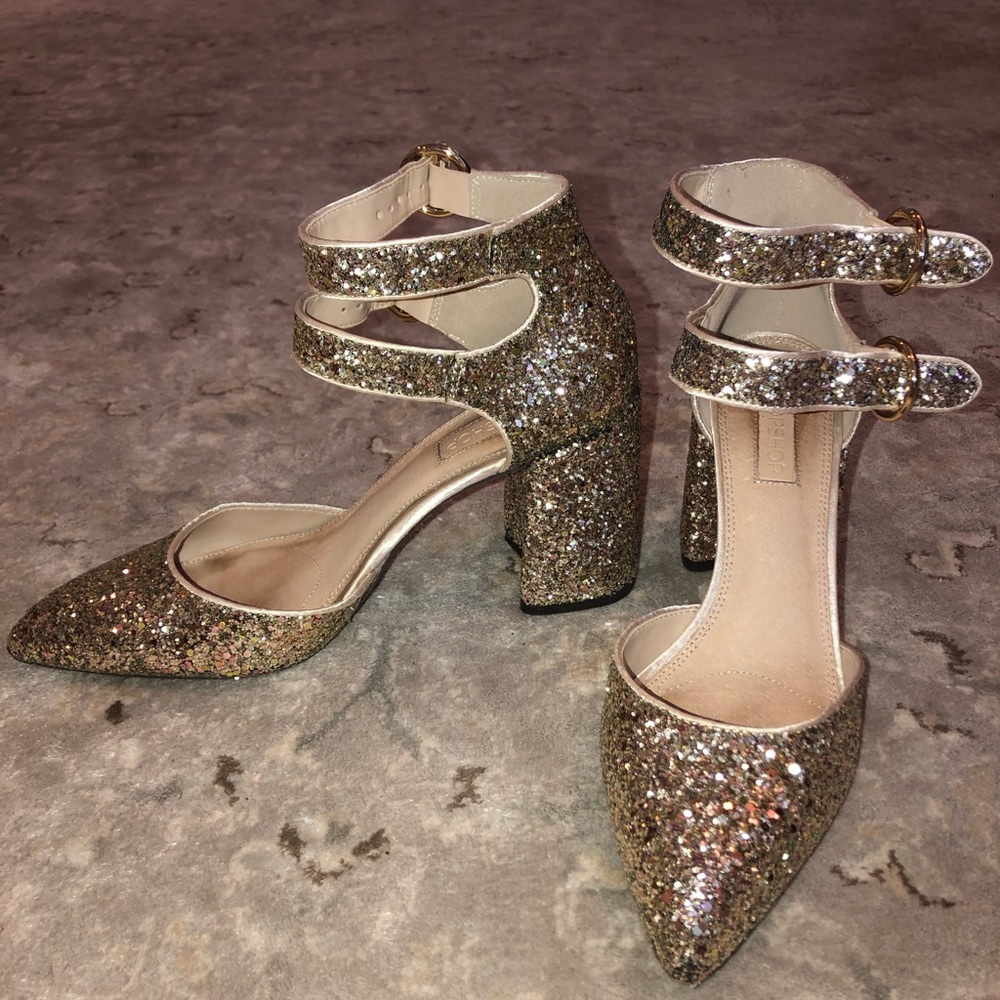 TOPSHOP gold glitter heels